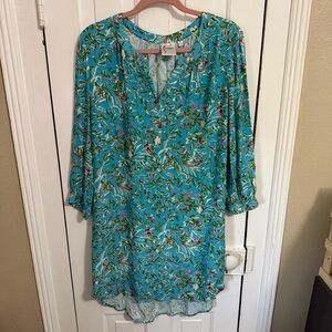 Finley Medium Blue Pink V Neck Floral Shift Dress Size Small
